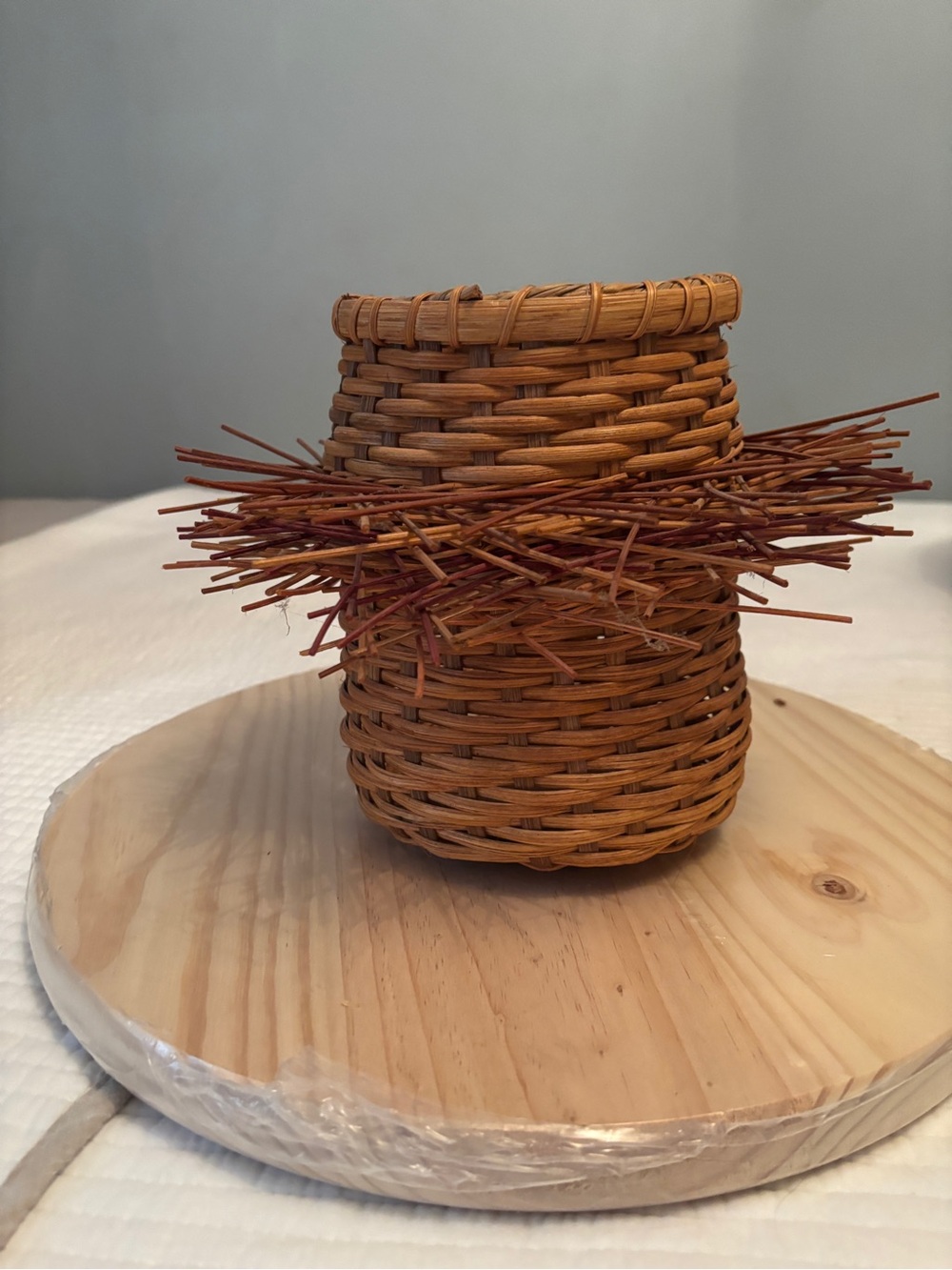 Vintage handcrafted pine needle and split-cane basket
